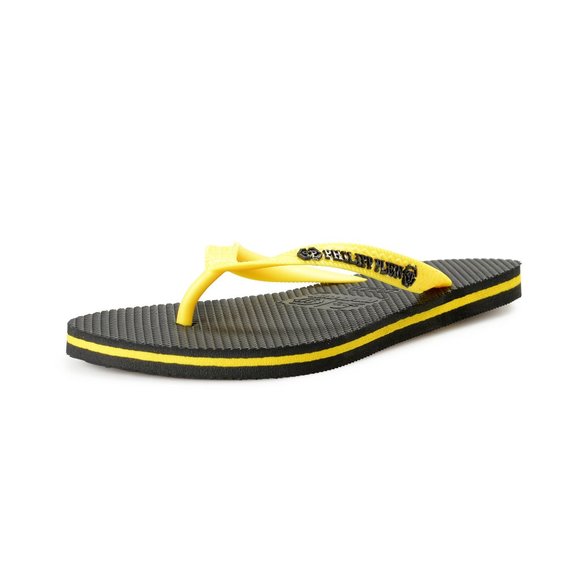 Philipp Plein Black/Yellow Rubber Logo Print Flip Flops Shoes main image 5